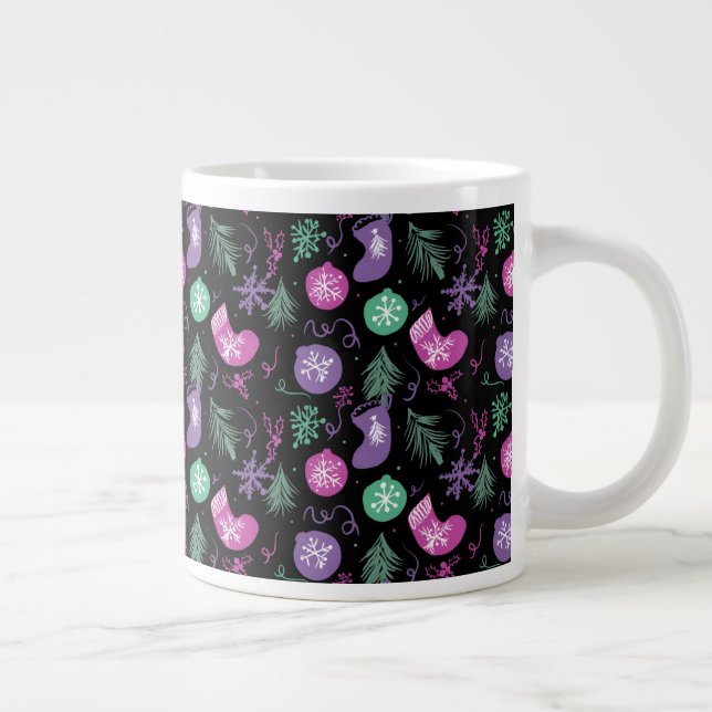 Cute Christmas Doodles Snowflakes Stocking Tree Large Coffee Mug (Right)