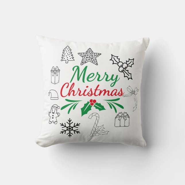 Cute Christmas Doodles Throw Pillow (Front)
