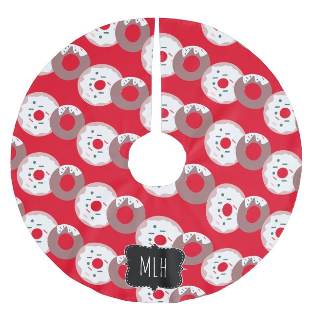 Cute Christmas Doughnut Sprinkles Family Initial Brushed Polyester Tree Skirt (Front)
