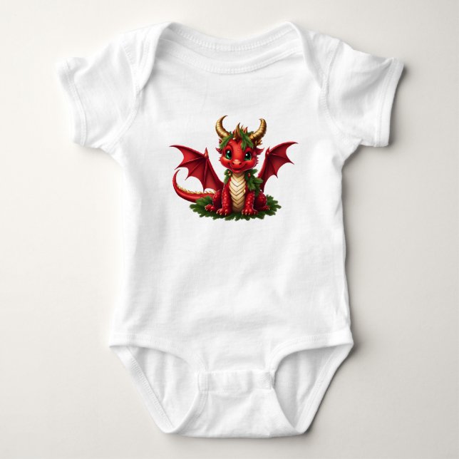 Cute Christmas Dragon Baby Bodysuit (Front)