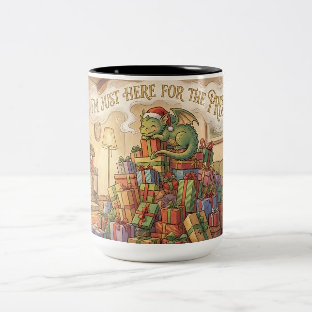 Cute Christmas Dragon Mug – “I’m Just Here for the (Center)