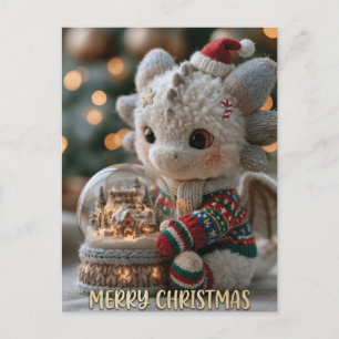Cute Christmas Dragon Plush Toy with Snow Globe  Postcard