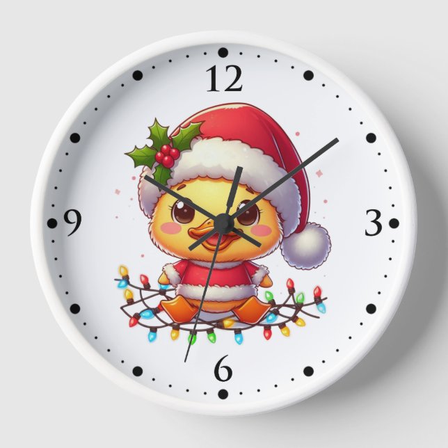 Cute Christmas Duck Cartoon Santa-68362 Clock (Front)