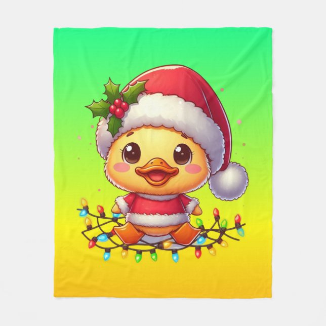 Cute Christmas Duck Cartoon Santa-68362 Fleece Blanket (Front)