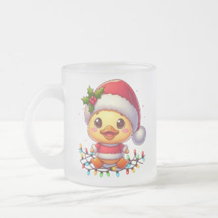 Cute Christmas Duck Cartoon Santa-68362 Frosted Glass Coffee Mug
