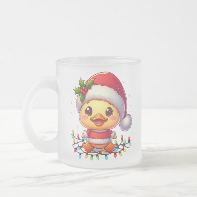 Cute Christmas Duck Cartoon Santa-68362 Frosted Glass Coffee Mug (Left)