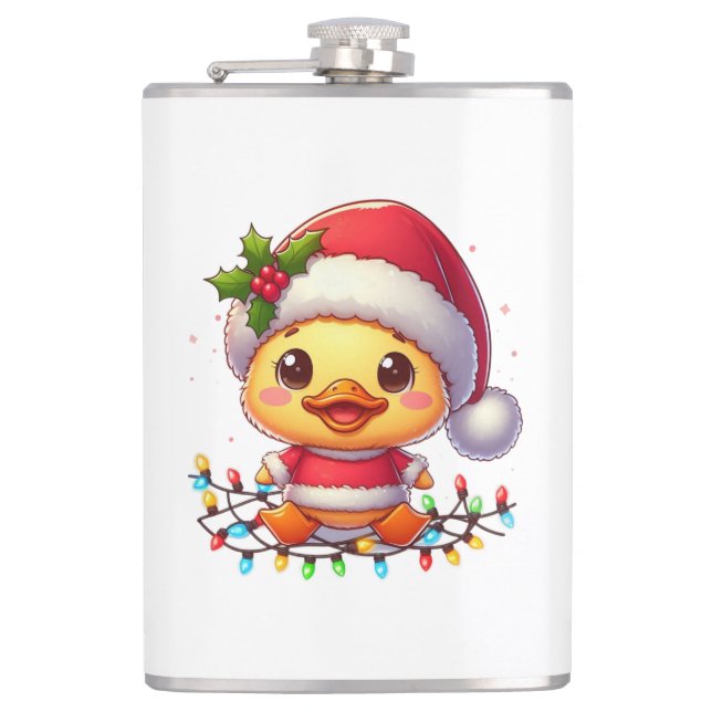 Cute Christmas Duck Cartoon Santa-68362 Hip Flask (Front)
