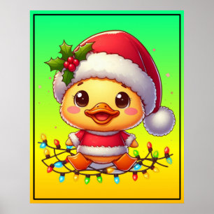 Cute Christmas Duck Cartoon Santa-68362 Poster