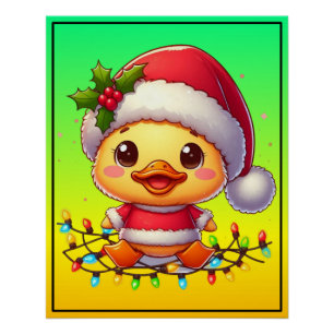 Cute Christmas Duck Cartoon Santa-68362 Poster