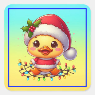 Cute Christmas Duck Cartoon Santa-68362 Square Sticker