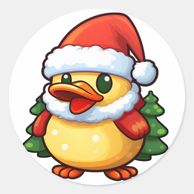 Cute Christmas Duck in Santa hat Classic Round Sticker (Front)