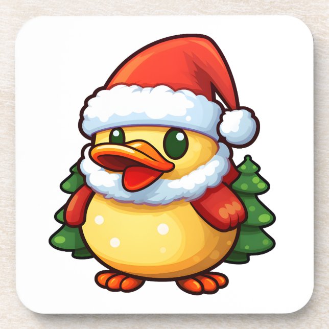 Cute Christmas Duck in Santa hat Coaster (Front)