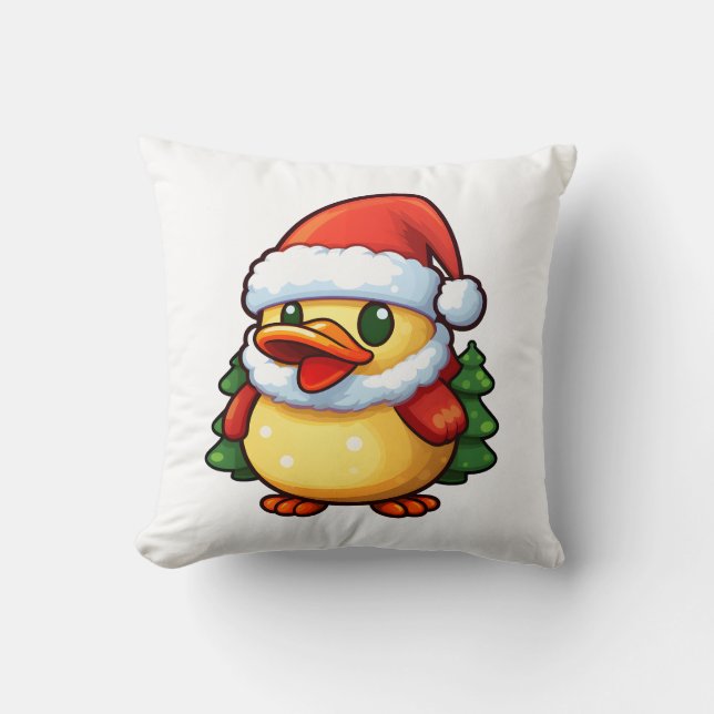 Cute Christmas Duck in Santa hat Cushion (Front)
