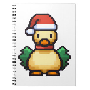 Cute Christmas Duck in Santa hat Pixel art Notebook