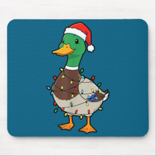 Cute Christmas Duck Mallard With Xmas Lights  Mouse Mat