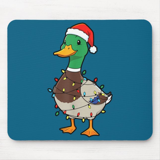 Cute Christmas Duck Mallard With Xmas Lights  Mouse Mat (Front)