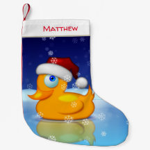 Cute Christmas Duck With Santa Hat In Winter Night