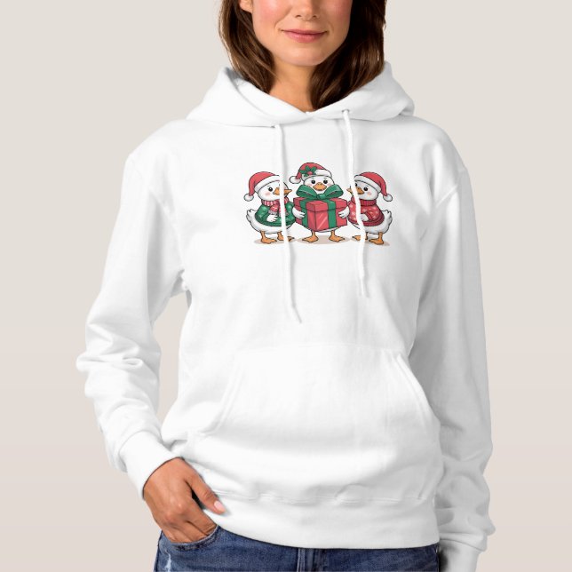 Cute Christmas Ducks Cartoon Art-68105 Hoodie (Front)