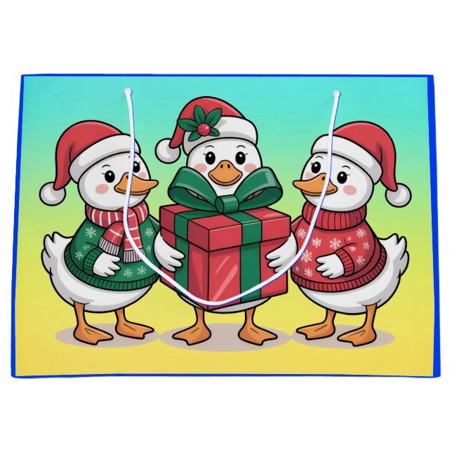 Cute Christmas Ducks Cartoon Art-68105 Large Gift Bag (Front)