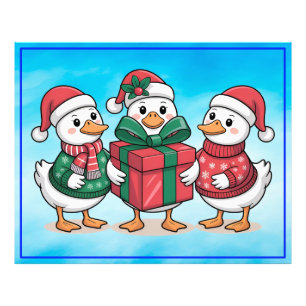 Cute Christmas Ducks Cartoon Art-68105 Photo Print