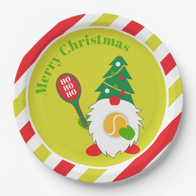 🎾Cute Christmas Dwarf with tennis ball   Paper Plate (Front)