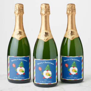 🎾Cute Christmas Dwarf with tennis ball Sparkling Wine Label