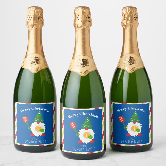 🎾Cute Christmas Dwarf with tennis ball  Sparkling Wine Label (Bottles)