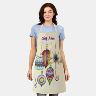 Cute Christmas, Elegant and Fancy Glass Ornaments Apron
