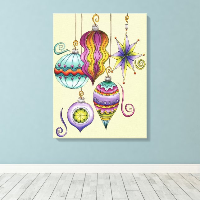 Cute Christmas, Elegant and Fancy Glass Ornaments Canvas Print (Insitu(Wood Floor))