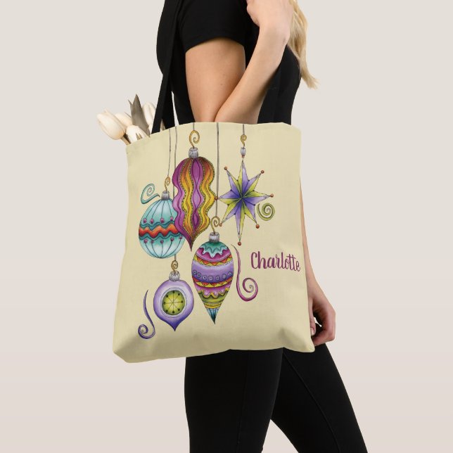 Cute Christmas, Elegant and Fancy Glass Ornaments Tote Bag (Close Up)