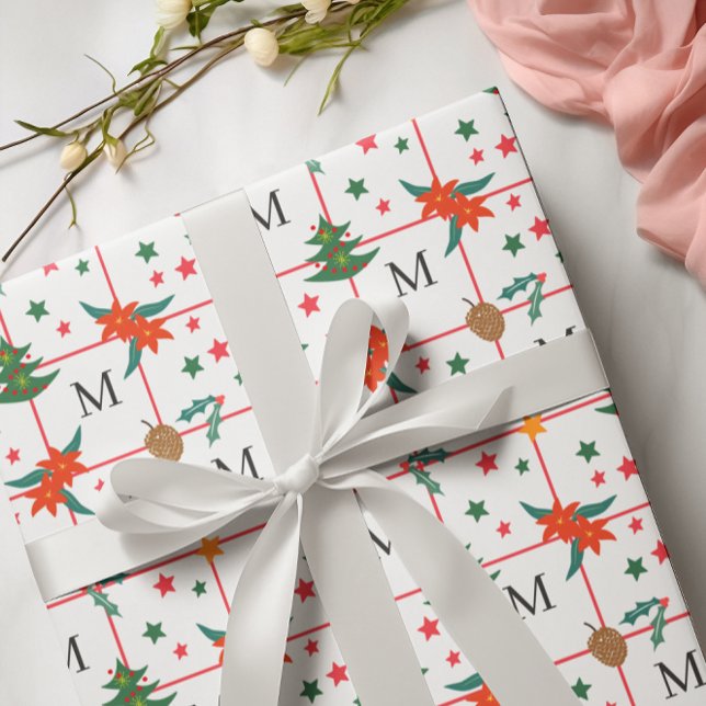 Cute Christmas Element Seamless Pattern Monogram Wrapping Paper (Creator Uploaded)