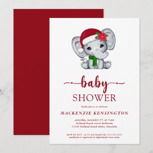 Cute Christmas Elephant Baby Shower Invitation