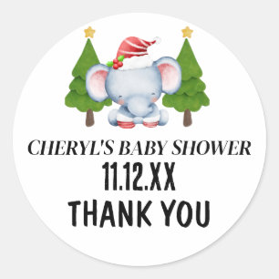 Cute Christmas Elephant Baby Shower Thank You Classic Round Sticker