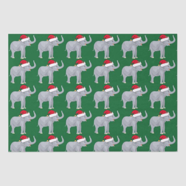 Cute Christmas Elephant in Santa Hat Green Tissue Paper (Front)
