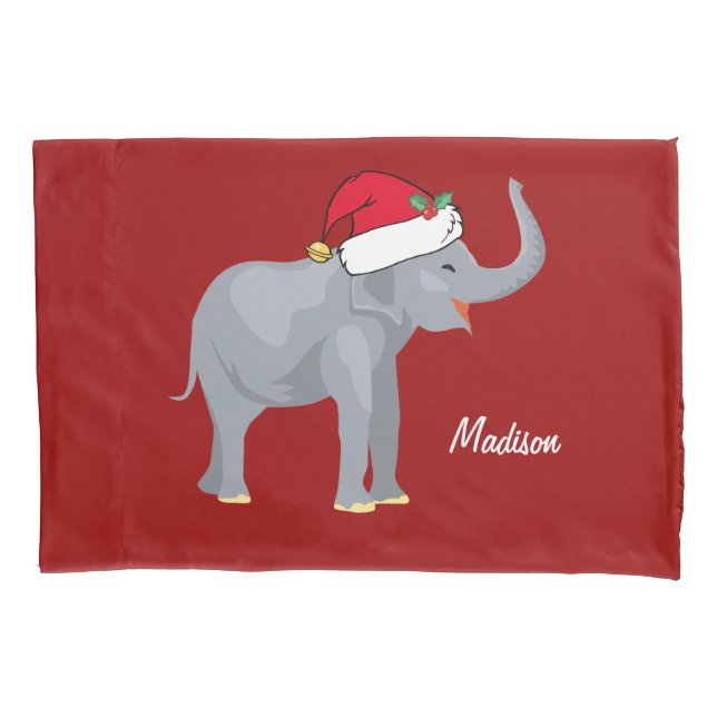 Cute Christmas Elephant Kids Custom Red Pillowcase (Front)