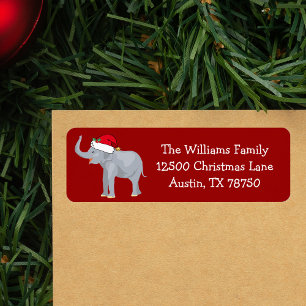 Cute Christmas Elephant Red Holiday Return Address