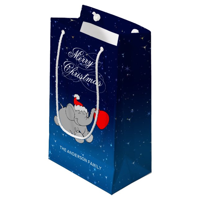 Cute Christmas Elephant Small Gift Bag (Front Angled)