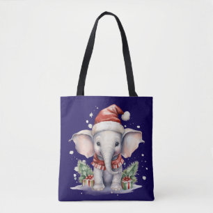 Cute Christmas Elephant Tote Bag