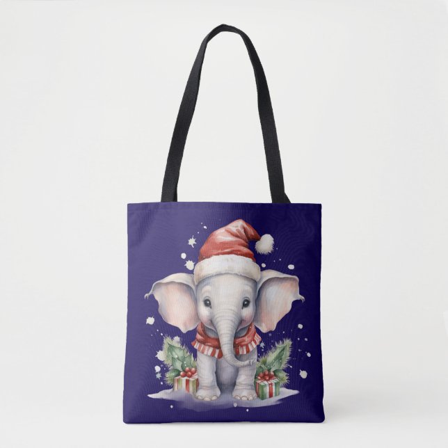 Cute Christmas Elephant Tote Bag (Front)