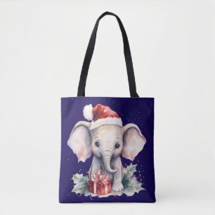 Cute Christmas Elephant Tote Bag