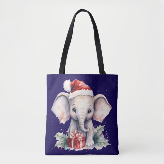 Cute Christmas Elephant Tote Bag (Front)