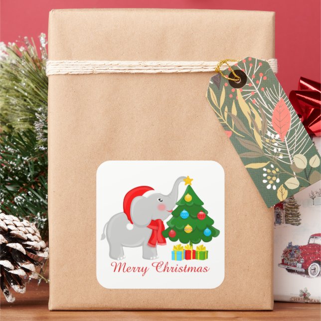 Cute Christmas elephant tree add message sticker (Holiday)