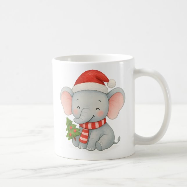Cute Christmas Elephant with Santa Hat Coffee Mug (Right)