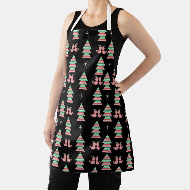 Cute Christmas Elf Cat Holiday Christmas Apron (Insitu)