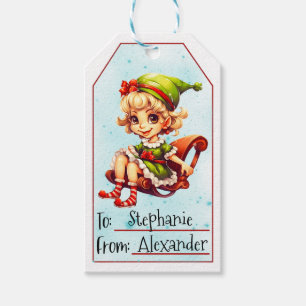 Cute Christmas Elf   Custom To & From (3) Gift Tags