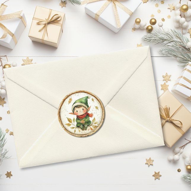 Cute Christmas Elf Faux Wax Classic Round Sticker (Cute Christmas Elf Faux Wax Classic Round Sticker)