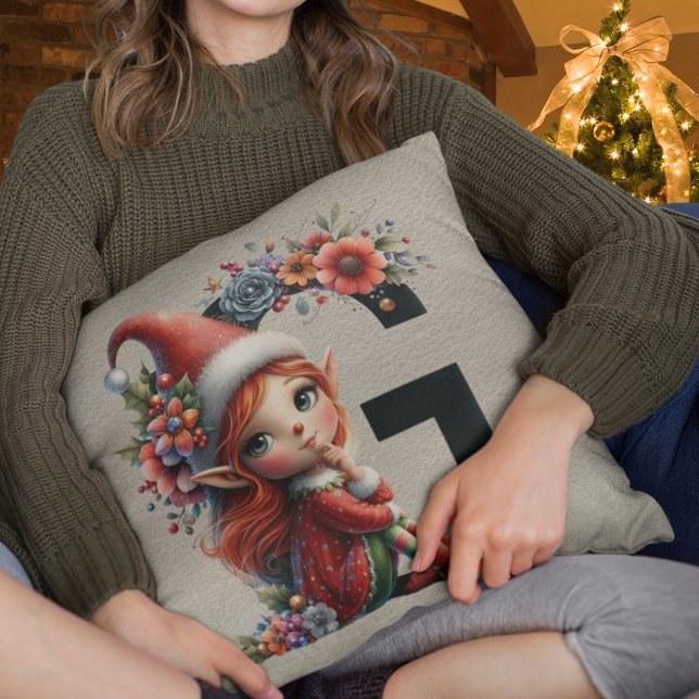 Cute Christmas Elf Festive G Faux Tan Leather Cushion (Creator Uploaded)