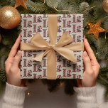 Cute Christmas Elf Festive Letter I Wrapping Paper<br><div class="desc">Cute,  Christmas Elf in festive attire with a monogram letter I decorated with floral decor on a faux,  tan leather background.</div>