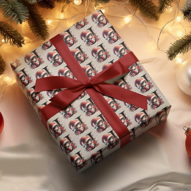 Cute Christmas Elf Festive Letter J Wrapping Paper (Creator Uploaded)