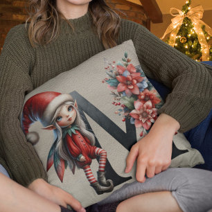 Cute Christmas Elf Festive M Faux Tan Leather Cushion